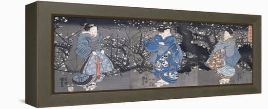 An Oban Triptych Depicting a Nocturnal Scene with Three Bijin-Kuniyoshi Utagawa-Framed Premier Image Canvas