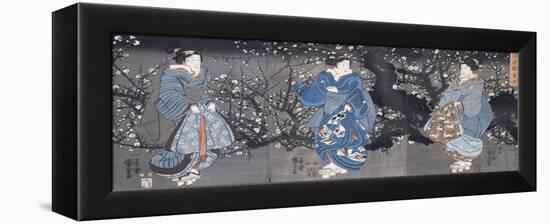 An Oban Triptych Depicting a Nocturnal Scene with Three Bijin-Kuniyoshi Utagawa-Framed Premier Image Canvas