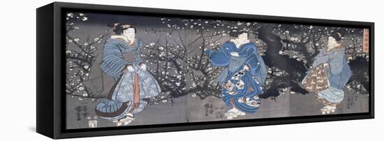 An Oban Triptych Depicting a Nocturnal Scene with Three Bijin-Kuniyoshi Utagawa-Framed Premier Image Canvas