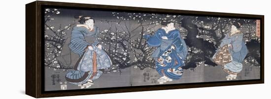 An Oban Triptych Depicting a Nocturnal Scene with Three Bijin-Kuniyoshi Utagawa-Framed Premier Image Canvas