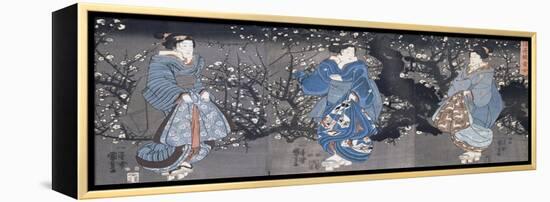 An Oban Triptych Depicting a Nocturnal Scene with Three Bijin-Kuniyoshi Utagawa-Framed Premier Image Canvas