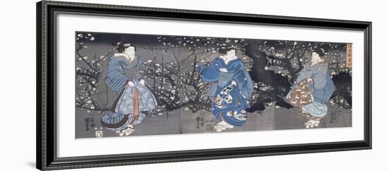 An Oban Triptych Depicting a Nocturnal Scene with Three Bijin-Kuniyoshi Utagawa-Framed Giclee Print