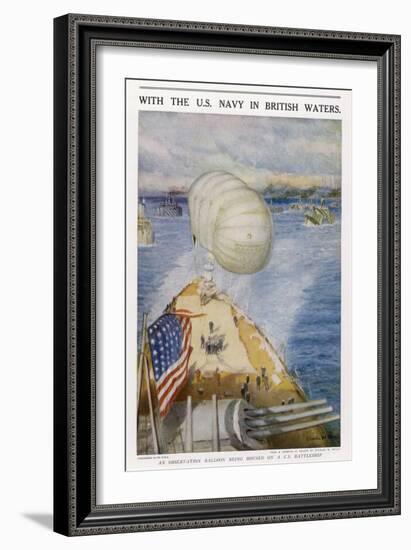 An Observation Balloon on an American Battleship in British Waters-Charles W. Wyllie-Framed Art Print