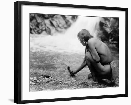 An Offering at the Waterfall, Nambe Indian-Edward S^ Curtis-Framed Photo