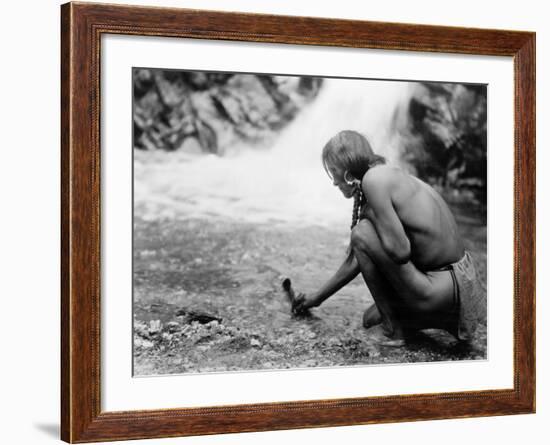 An Offering at the Waterfall, Nambe Indian-Edward S^ Curtis-Framed Photo