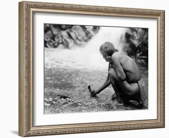 An Offering at the Waterfall, Nambe Indian-Edward S^ Curtis-Framed Photo