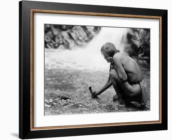 An Offering at the Waterfall, Nambe Indian-Edward S^ Curtis-Framed Photo