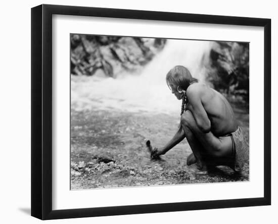 An Offering at the Waterfall, Nambe Indian-Edward S^ Curtis-Framed Photo