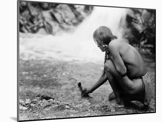 An Offering at the Waterfall, Nambe Indian-Edward S^ Curtis-Mounted Photo