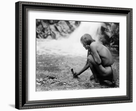 An Offering at the Waterfall, Nambe Indian-Edward S^ Curtis-Framed Photo