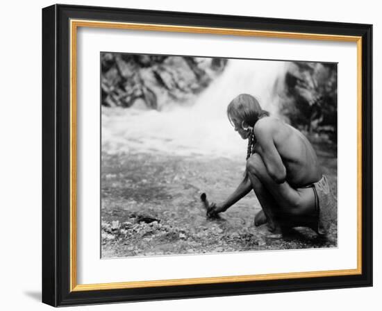 An Offering at the Waterfall, Nambe Indian-Edward S^ Curtis-Framed Photo