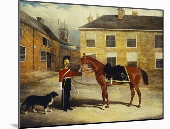 An Officer of the 6th Dragoon Guards, Caribineers with His Mount in the Barrack's Stable Yard-John Frederick Herring II-Mounted Giclee Print