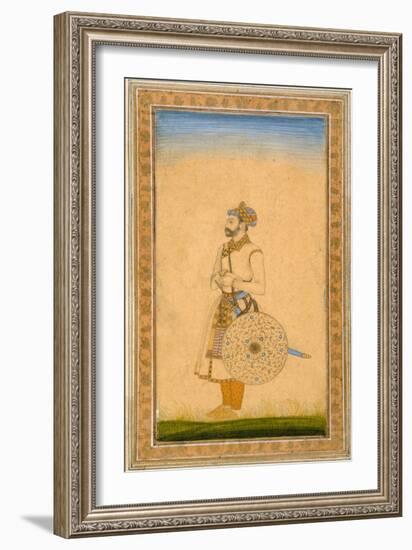 An Officer, Standing, with Sword and Shield, from the Small Clive Album, C.1600-Mughal-Framed Giclee Print