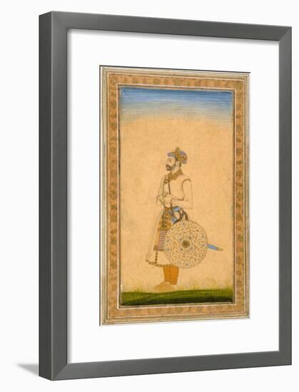 An Officer, Standing, with Sword and Shield, from the Small Clive Album, C.1600-Mughal-Framed Giclee Print