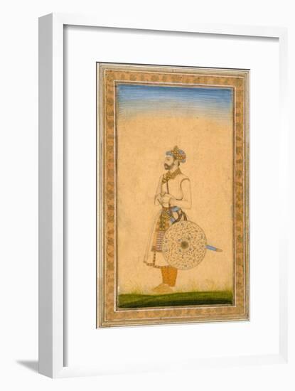 An Officer, Standing, with Sword and Shield, from the Small Clive Album, C.1600-Mughal-Framed Giclee Print
