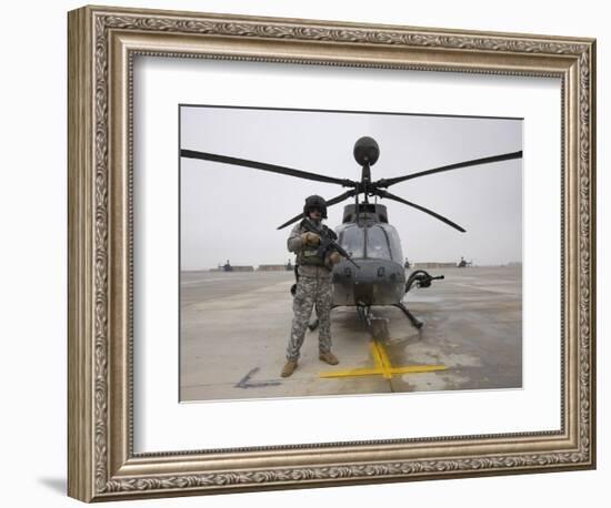 An Oh-58D Kiowa Warrior Pilot Stands Beside His Aircraft-null-Framed Photographic Print