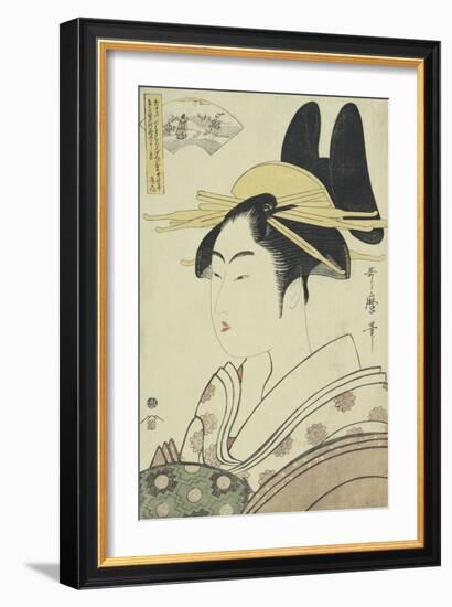 An Okubi-e Portrait of a Courtesan Representing the Hagi or Noji River-Kitagawa Utamaro-Framed Giclee Print