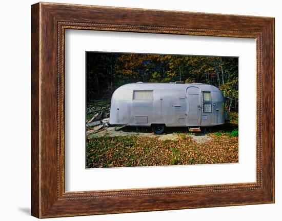 An old air steam trailer parked in Maine-null-Framed Photographic Print