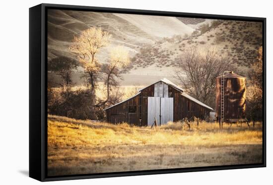 An Old Barn And Water Tank In The Early Morning Light Along Highway 25 In San Benito County-Ron Koeberer-Framed Stretched Canvas