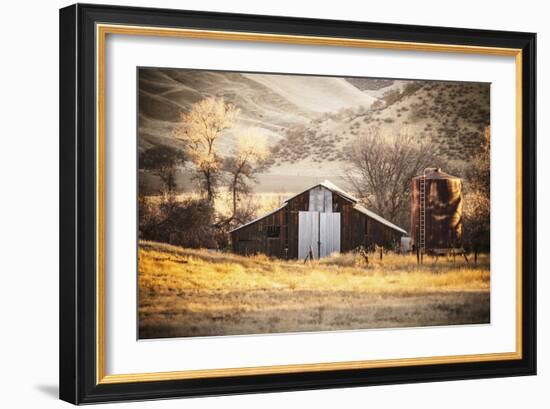 An Old Barn And Water Tank In The Early Morning Light Along Highway 25 In San Benito County-Ron Koeberer-Framed Photographic Print