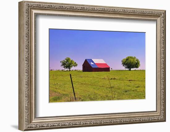 An Old Barn Painted with a Texas Flag near Waco Texas-Hundley Photography-Framed Photographic Print