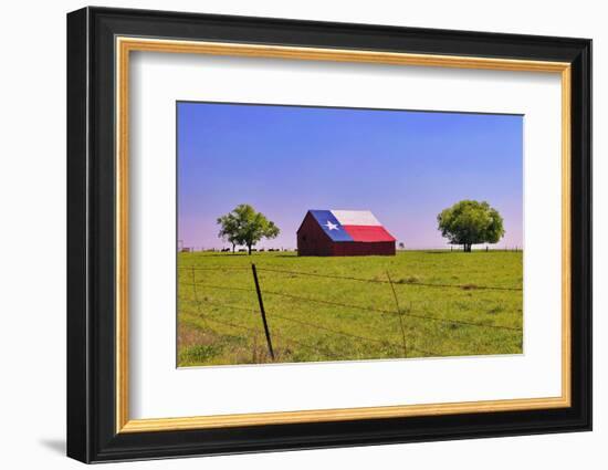 An Old Barn Painted with a Texas Flag near Waco Texas-Hundley Photography-Framed Photographic Print