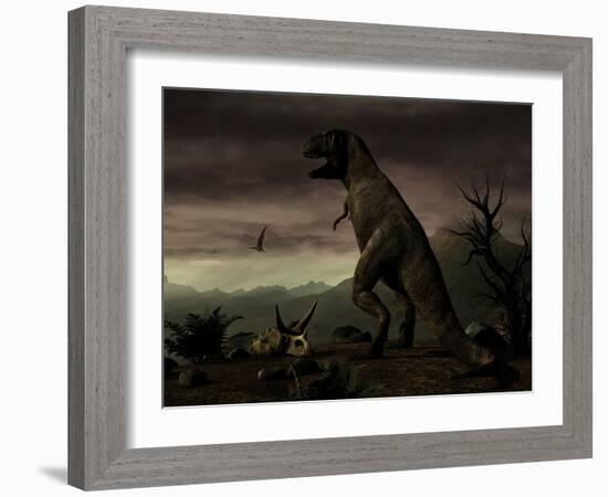 An Old-Fashioned Depiction of Tyrannosaurus Rex in Upright Stance-null-Framed Art Print