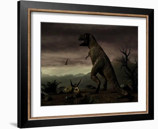 An Old-Fashioned Depiction of Tyrannosaurus Rex in Upright Stance-null-Framed Art Print