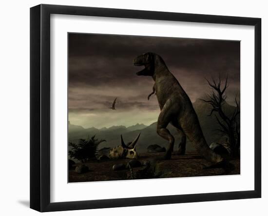 An Old-Fashioned Depiction of Tyrannosaurus Rex in Upright Stance-null-Framed Art Print