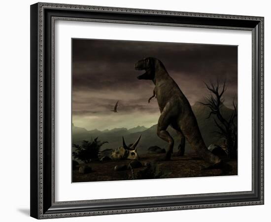 An Old-Fashioned Depiction of Tyrannosaurus Rex in Upright Stance-null-Framed Art Print