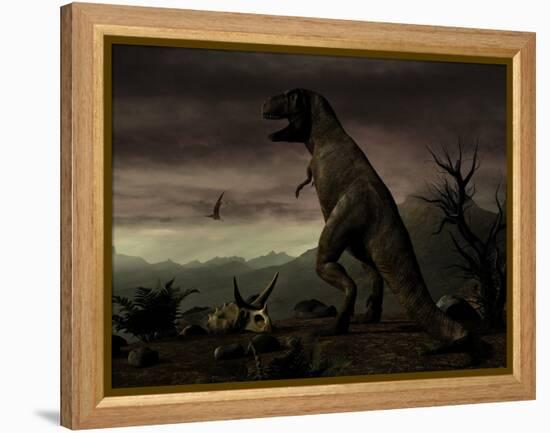 An Old-Fashioned Depiction of Tyrannosaurus Rex in Upright Stance-null-Framed Stretched Canvas