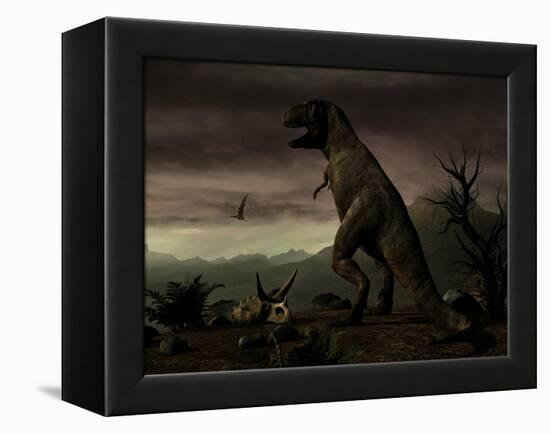 An Old-Fashioned Depiction of Tyrannosaurus Rex in Upright Stance-null-Framed Stretched Canvas