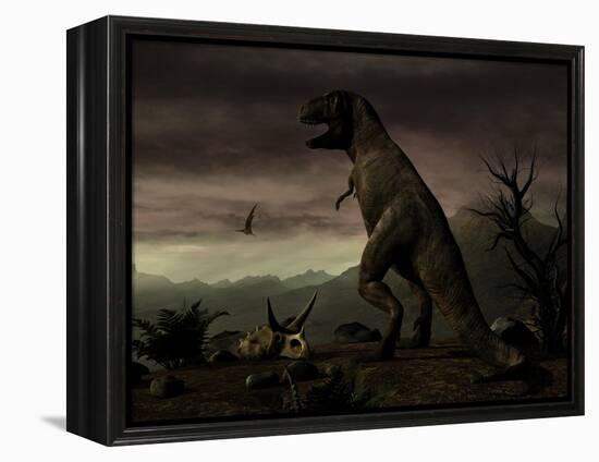 An Old-Fashioned Depiction of Tyrannosaurus Rex in Upright Stance-null-Framed Stretched Canvas