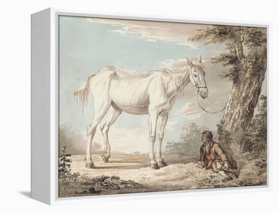 An Old Grey Horse Tethered to a Tree, a Boy Resting Nearby-Paul Sandby-Framed Premier Image Canvas