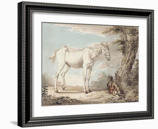 An Old Grey Horse Tethered to a Tree, a Boy Resting Nearby-Paul Sandby-Framed Giclee Print