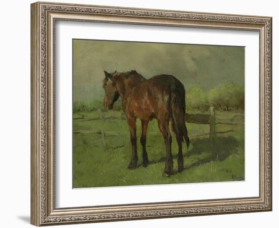 An Old Horse Standing in a Pasture with a Fence-Anton Mauve-Framed Art Print