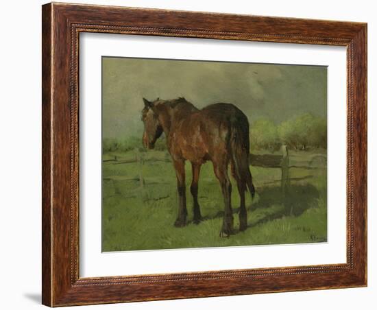 An Old Horse Standing in a Pasture with a Fence-Anton Mauve-Framed Art Print