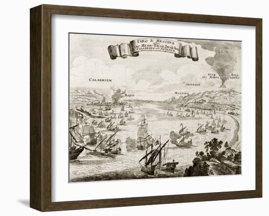 An Old Illustration Of Strait Of Messina, Between Italian Peninsula And Sicily-marzolino-Framed Art Print