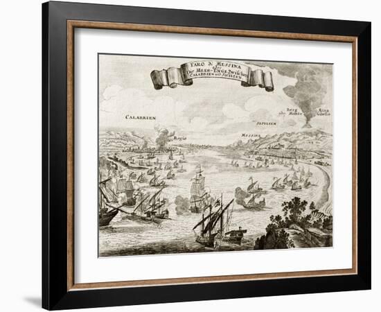 An Old Illustration Of Strait Of Messina, Between Italian Peninsula And Sicily-marzolino-Framed Art Print