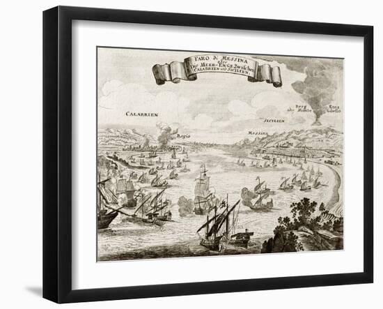 An Old Illustration Of Strait Of Messina, Between Italian Peninsula And Sicily-marzolino-Framed Art Print