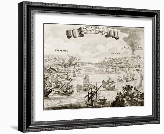 An Old Illustration Of Strait Of Messina, Between Italian Peninsula And Sicily-marzolino-Framed Art Print