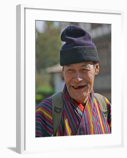 An Old Man at Trashigang Wearing the Traditional Gho Robe of All Bhutanese Men-Nigel Pavitt-Framed Photographic Print