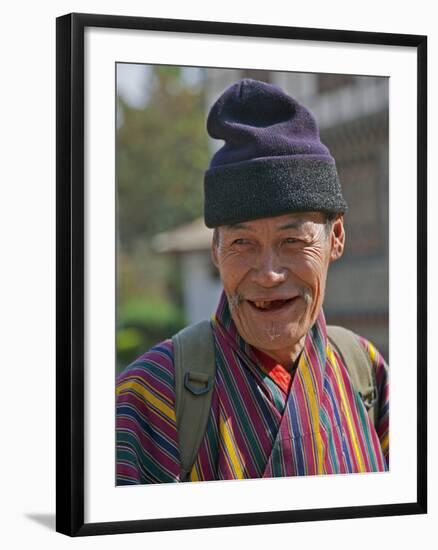 An Old Man at Trashigang Wearing the Traditional Gho Robe of All Bhutanese Men-Nigel Pavitt-Framed Photographic Print