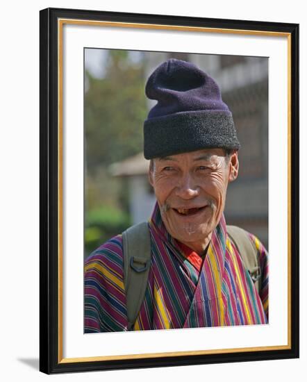 An Old Man at Trashigang Wearing the Traditional Gho Robe of All Bhutanese Men-Nigel Pavitt-Framed Photographic Print