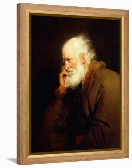 An Old Man, half-length, in a Brown Fur-lined Coat-Joseph Wright of Derby-Framed Premier Image Canvas