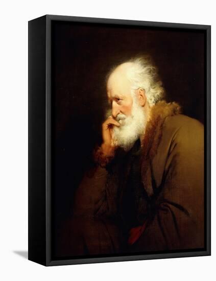 An Old Man, half-length, in a Brown Fur-lined Coat-Joseph Wright of Derby-Framed Premier Image Canvas