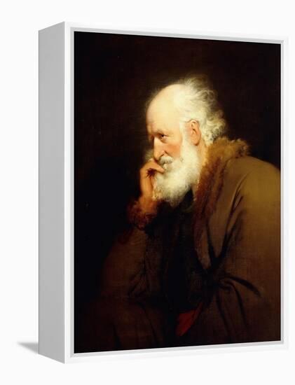 An Old Man, half-length, in a Brown Fur-lined Coat-Joseph Wright of Derby-Framed Premier Image Canvas