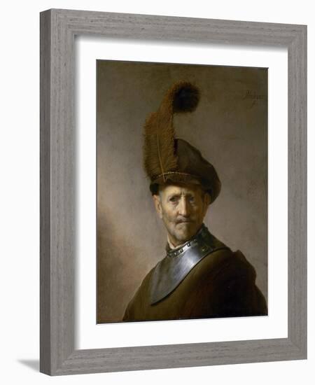 An Old Man in Military Costume (Formerly Called Portrait of Rembrandt's Father), C.1630-Rembrandt van Rijn-Framed Giclee Print