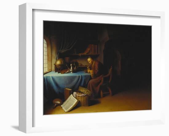 An Old Man Lighting His Pipe in a Study-Gerard Dou-Framed Giclee Print