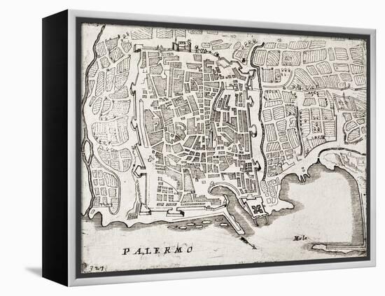 An Old Map Of Palermo, The Main Town In Sicily-marzolino-Framed Stretched Canvas